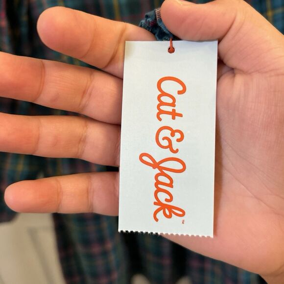 Cat & Jack Girls XXL 18 Plaid Button Front Long Sleeve Dress Blue Green NWT - Picture 5 of 16